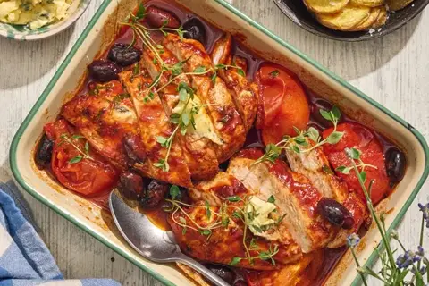 Kylling Provençal med hvidløgssmør, tomat og timian