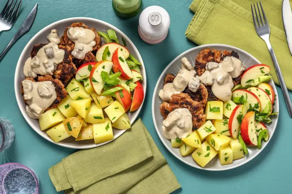 Rustikke svine- og kalvekødsbøffer — HelloFreshs eget foto