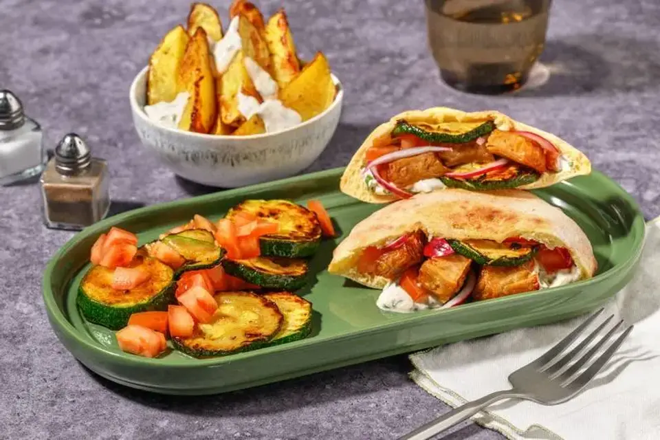 Shawarma med plantebaserede kyllingestykker — HelloFreshs eget foto
