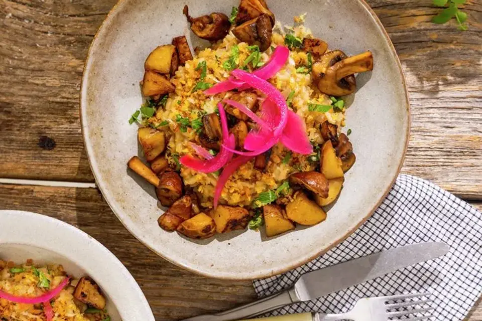 Risotto med stegte jordskokker og markchampignon — RetNemts eget foto