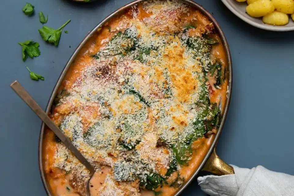 Gratineret kylling i fad med gnocchi — RetNemts eget foto