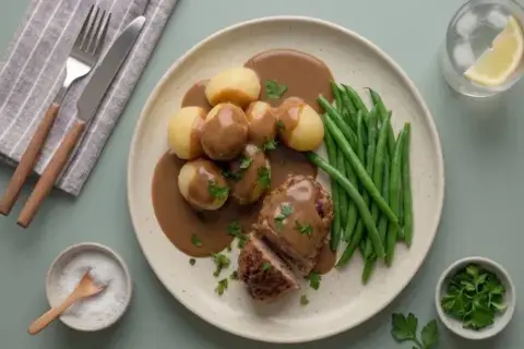 Forloren hare m. kartofler, svampesauce og bønner