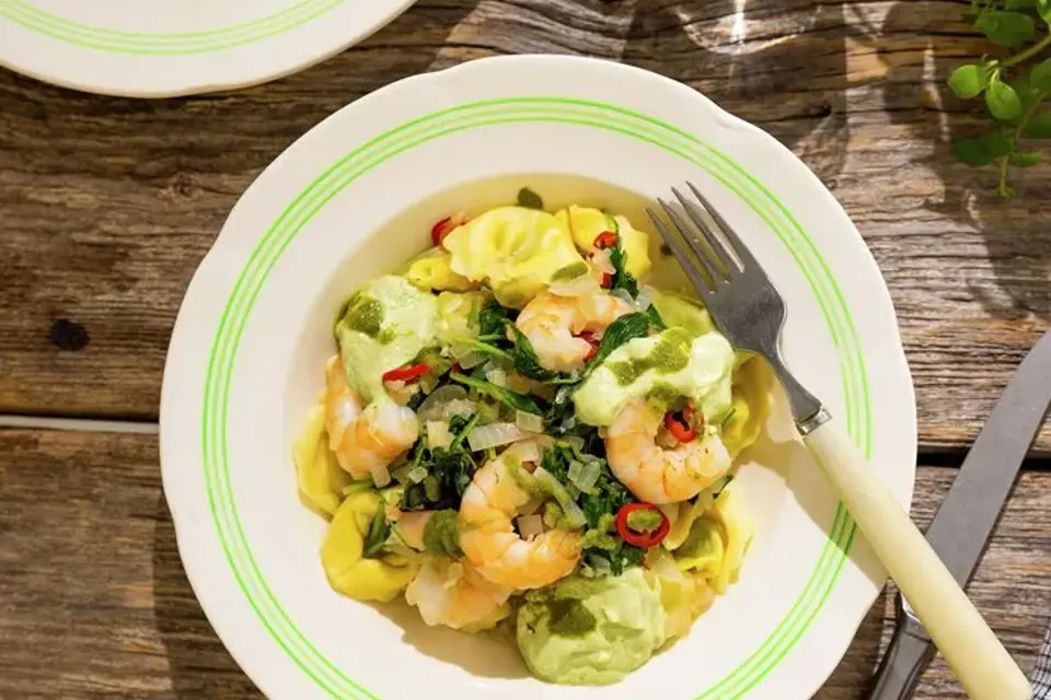 Chili-hvidløgsstegt rejer med ravioli — RetNemts eget foto