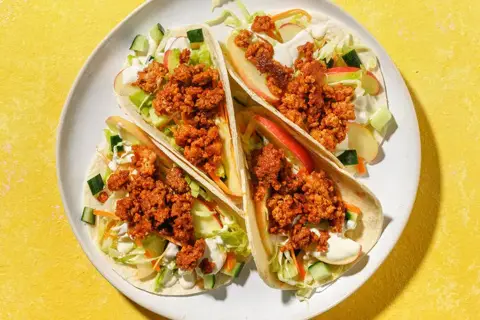 Nemme tacos med glaseret kalve- og svinekød
