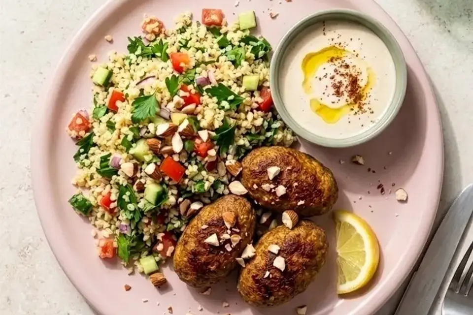 Köfte med tabouleh og tahindip — RetNemts eget foto