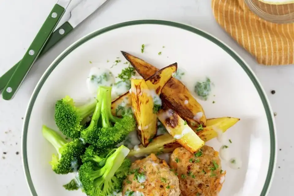 Kyllingedeller med persillesauce og kartoffelbåde — RetNemts eget foto