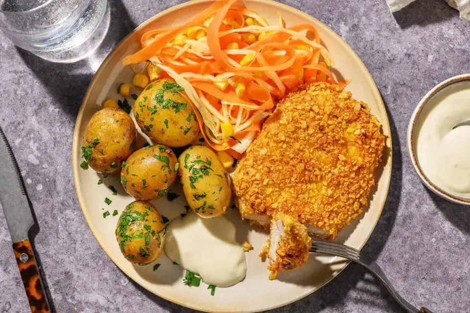 Tortillachips-paneret svinekotelet — HelloFreshs eget foto