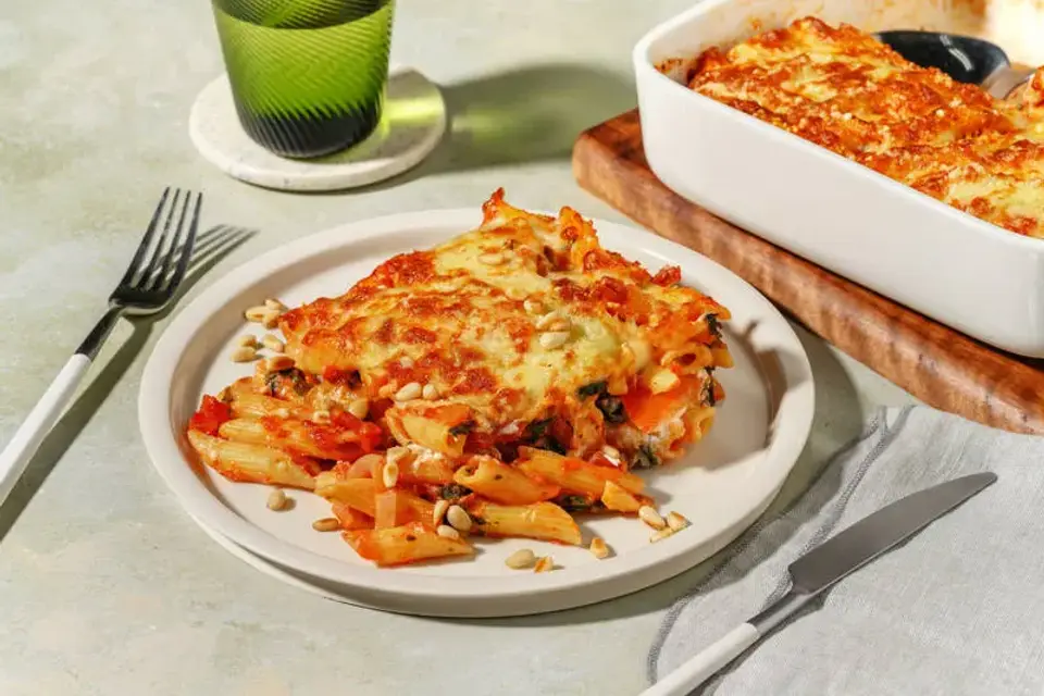 Gratineret ricotta- og spinatpasta — HelloFreshs eget foto