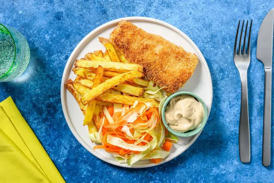 Koreansk inspireret 'fish and chips' — HelloFreshs eget foto