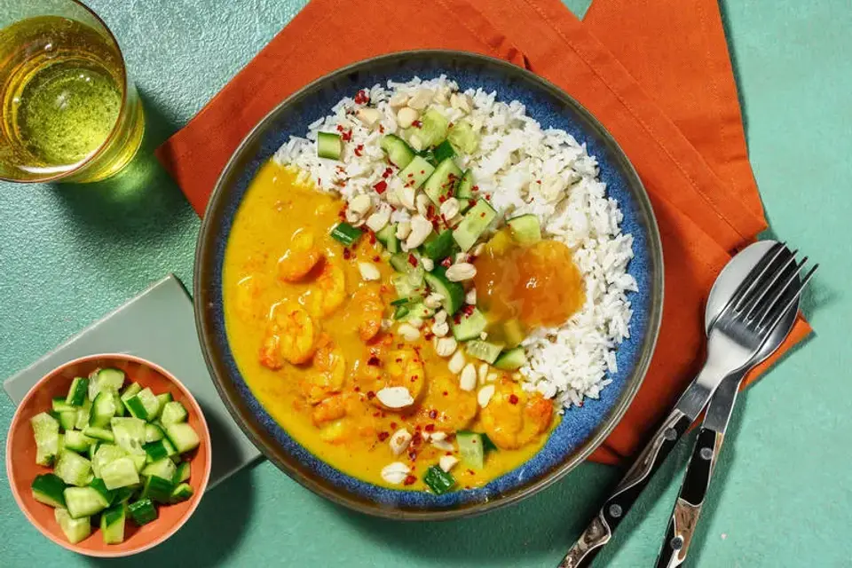 Hurtig Indisk reje-'korma' — HelloFreshs eget foto