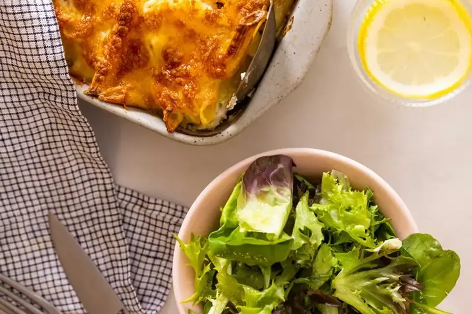 Mac and cheese med kylling og bacon — RetNemts eget foto