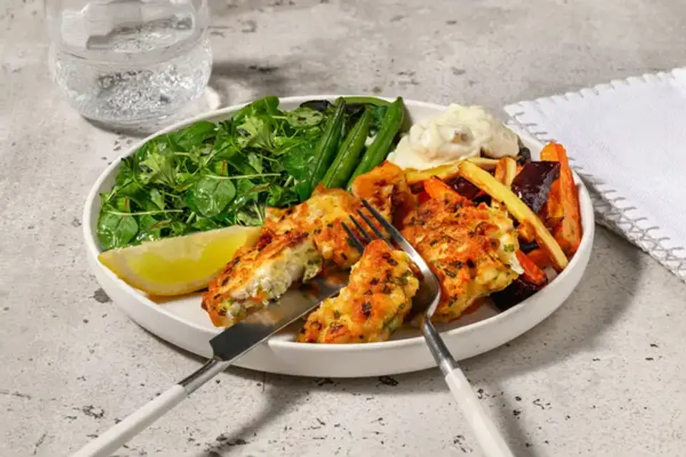 Fiskefrikadeller og remoulade — HelloFreshs eget foto