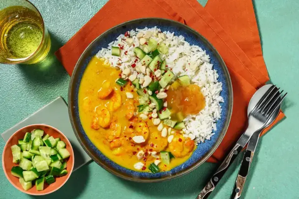 Hurtig Indisk reje-'korma' — HelloFreshs eget foto