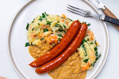 The Stoemp, Belgisk egnsret - Grove pølser med grov mos og løgsauce