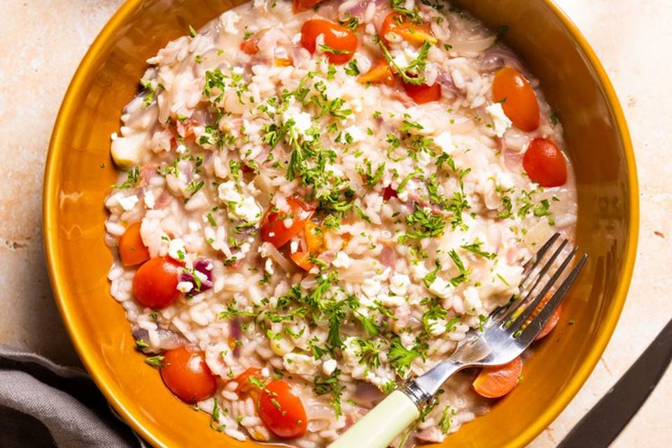 Cremet risotto med tomat og bacon — RetNemts eget foto