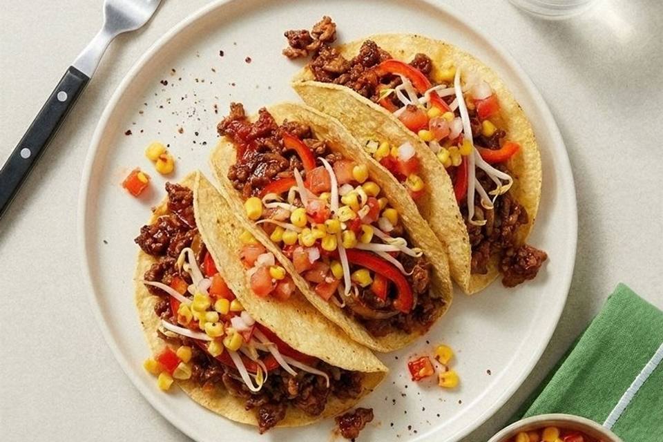 Sprøde mexicanske tacos med krydret kødfyld og tomatrelish — RetNemts eget foto