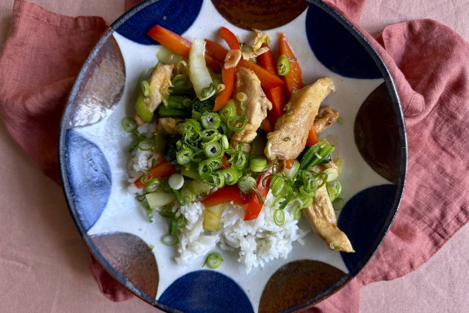 Lynstegt kylling med spidskål, ingefær og teriyaki — Skagenfoods eget foto