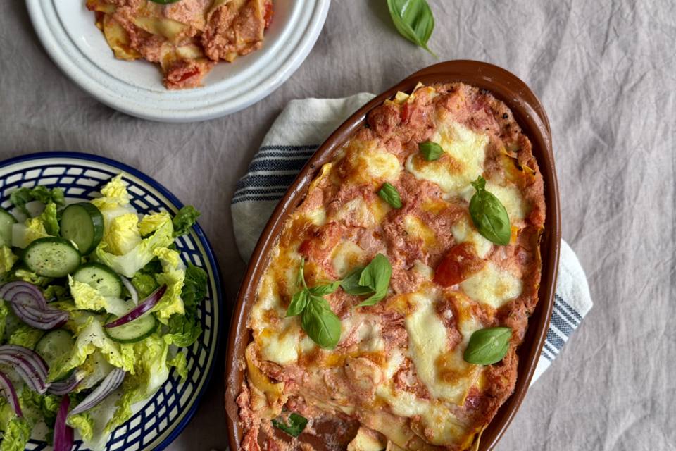 Frisk lasagne med kuller/kulmule, tomat, mozzarella og ricotta — Skagenfoods eget foto